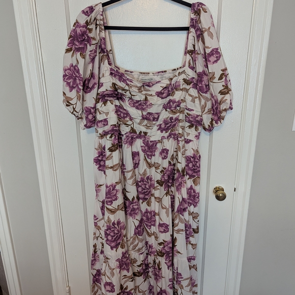 Abercrombie & Fitch Dresses & Skirts - Abercrombie & Fitch Cream Midi Dress with Purple Floral Print